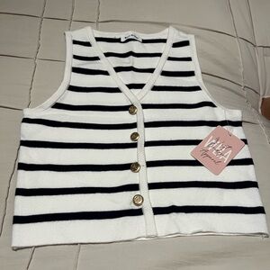 Striped White and Navy blue Vest with Gold Buttons